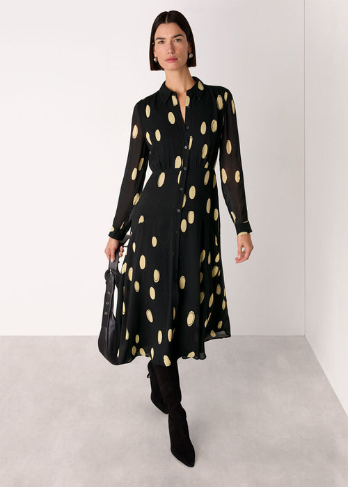 Black Abstract Spot Shirt Dress