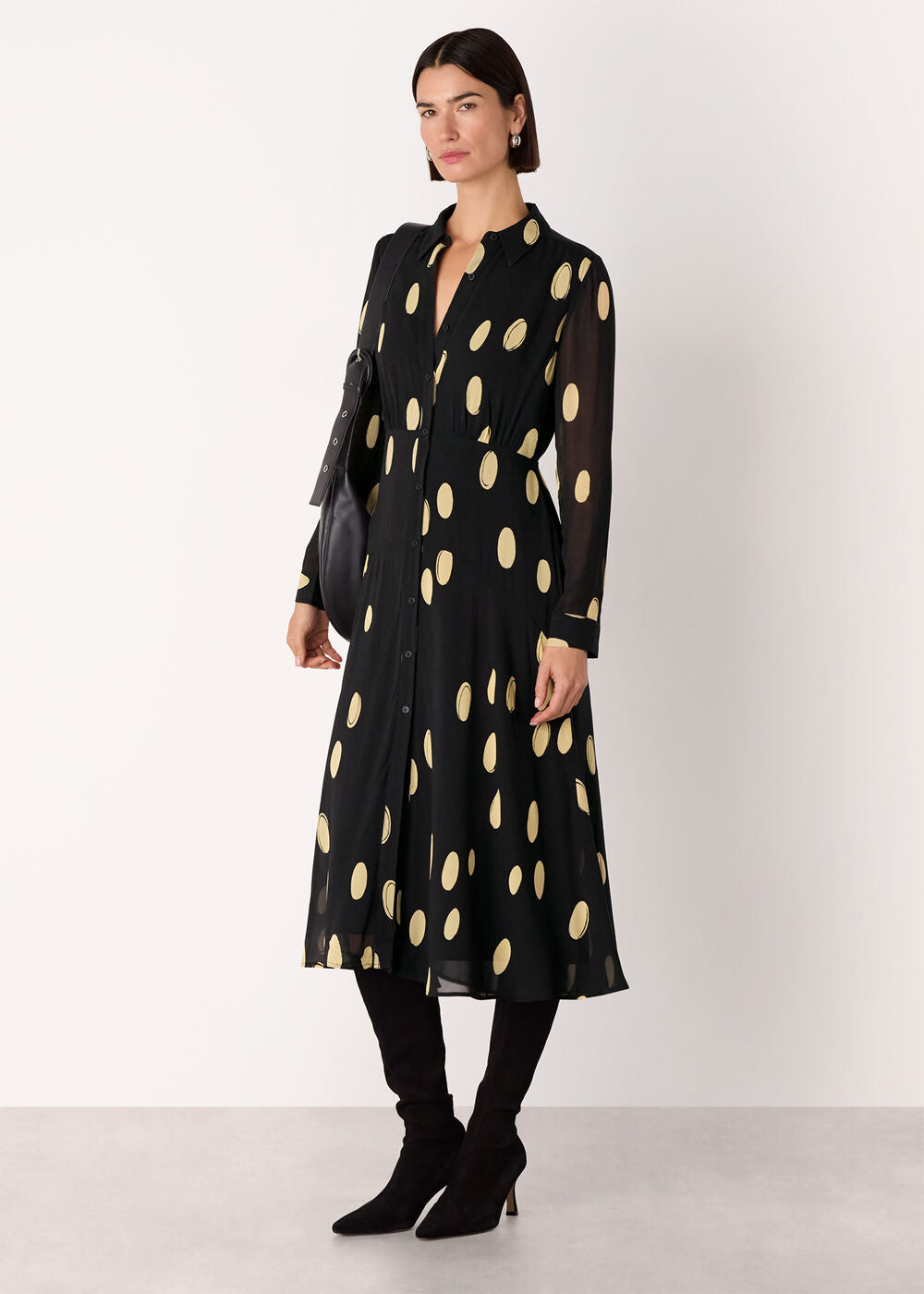 Black Abstract Spot Shirt Dress
