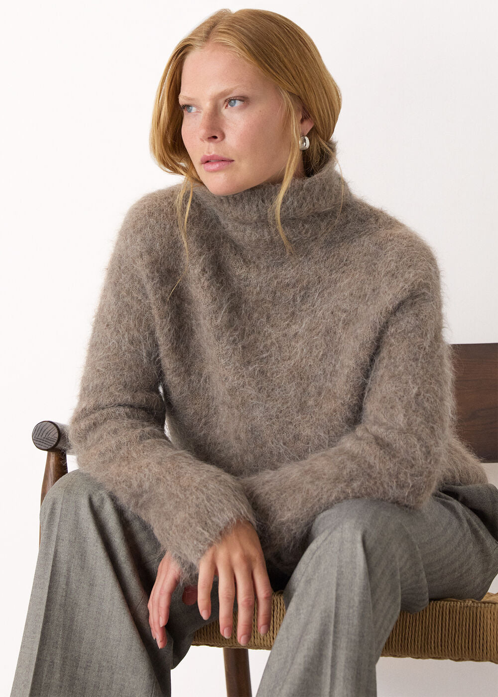 Neutral Alpaca Blend Funnel Knit