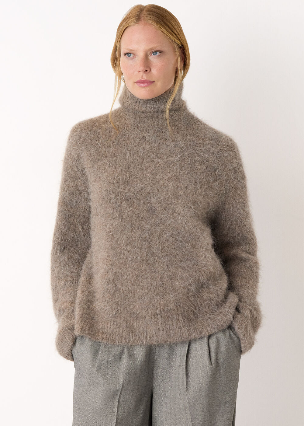 Neutral Alpaca Blend Funnel Knit