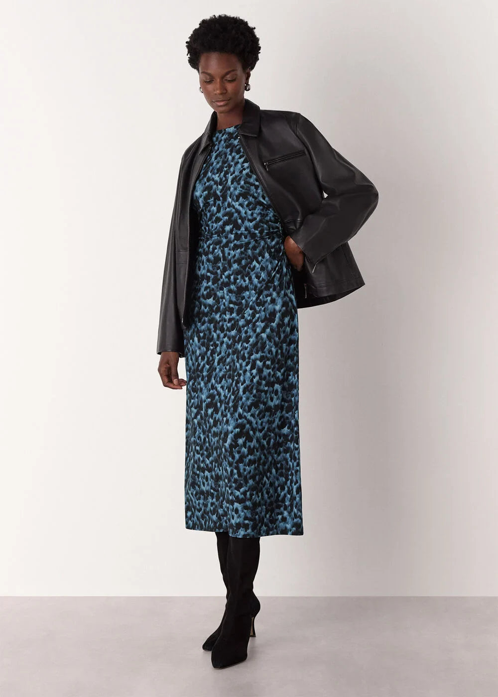 Animal Jersey Ruched Dress