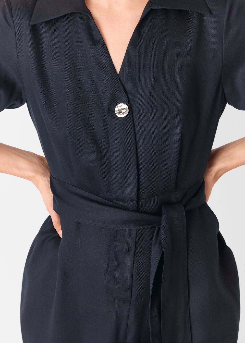 Navy Button Front Jumpsuit