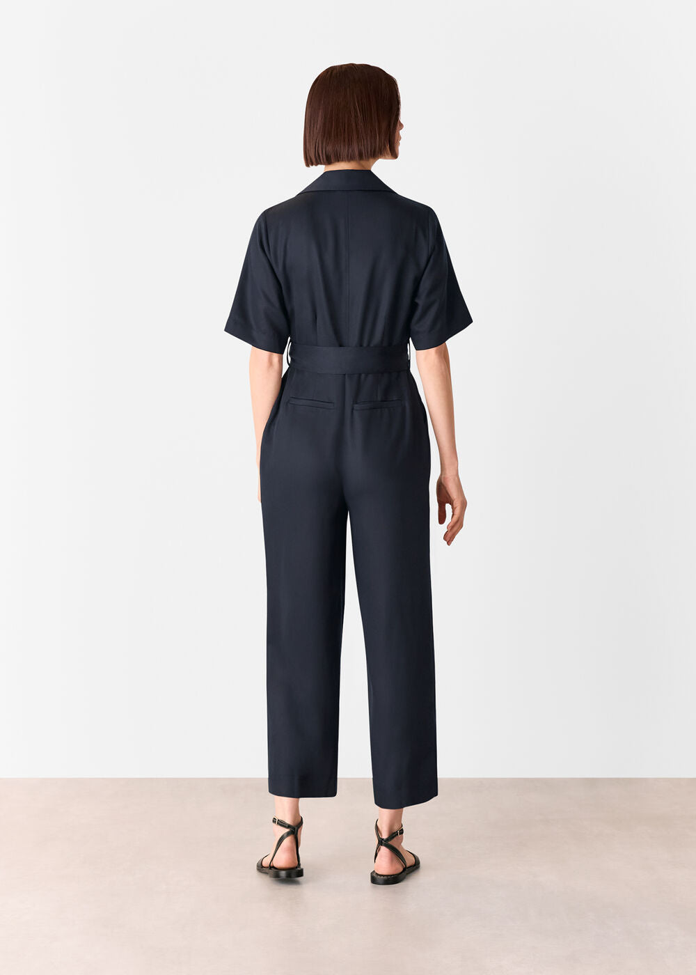 Navy Button Front Jumpsuit