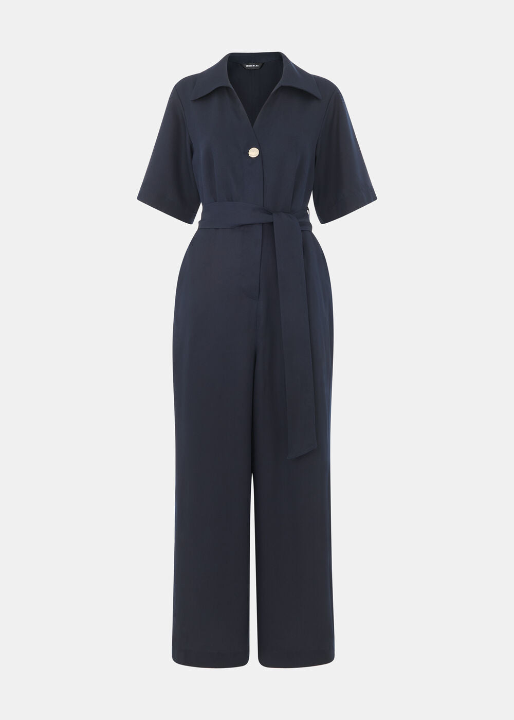 Navy Button Front Jumpsuit