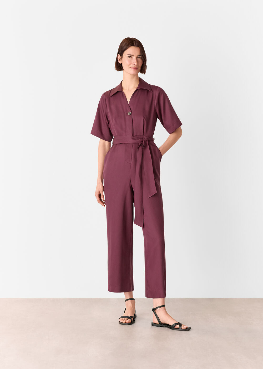 Plum Button Front Jumpsuit