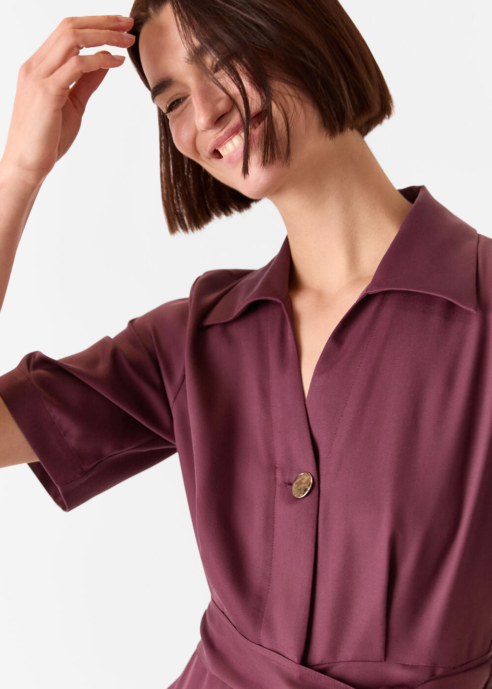 Plum Button Front Jumpsuit