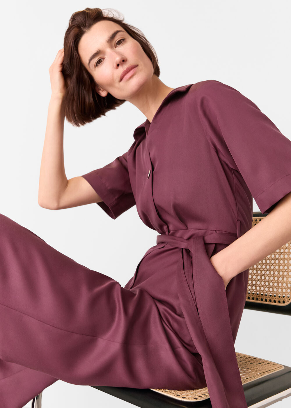 Plum Button Front Jumpsuit