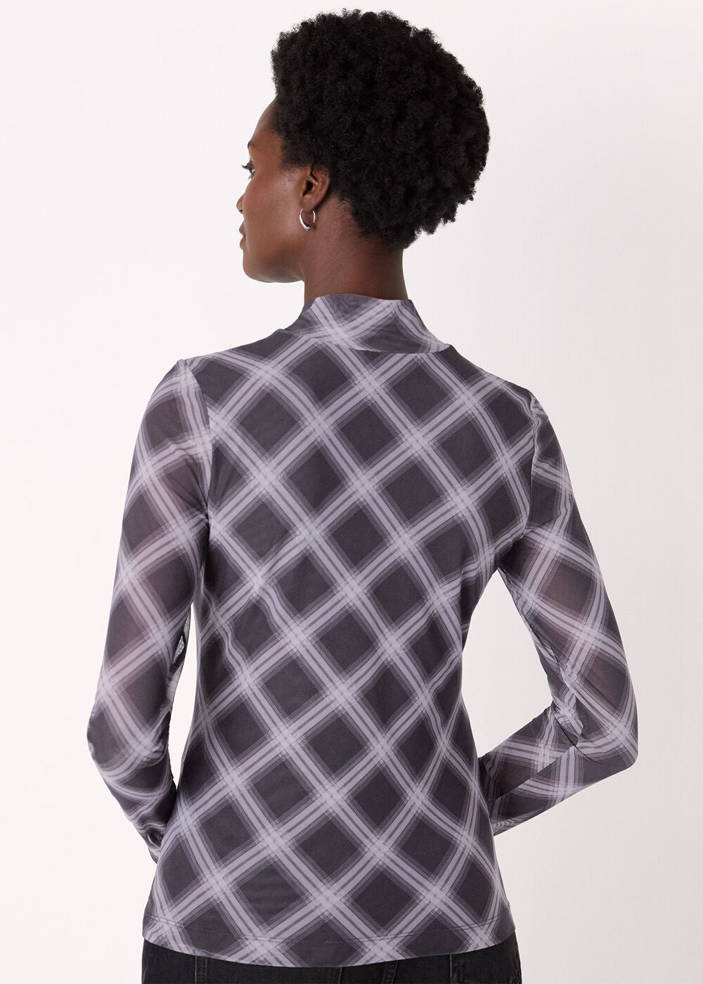 Burgundy Check Print Mesh Top