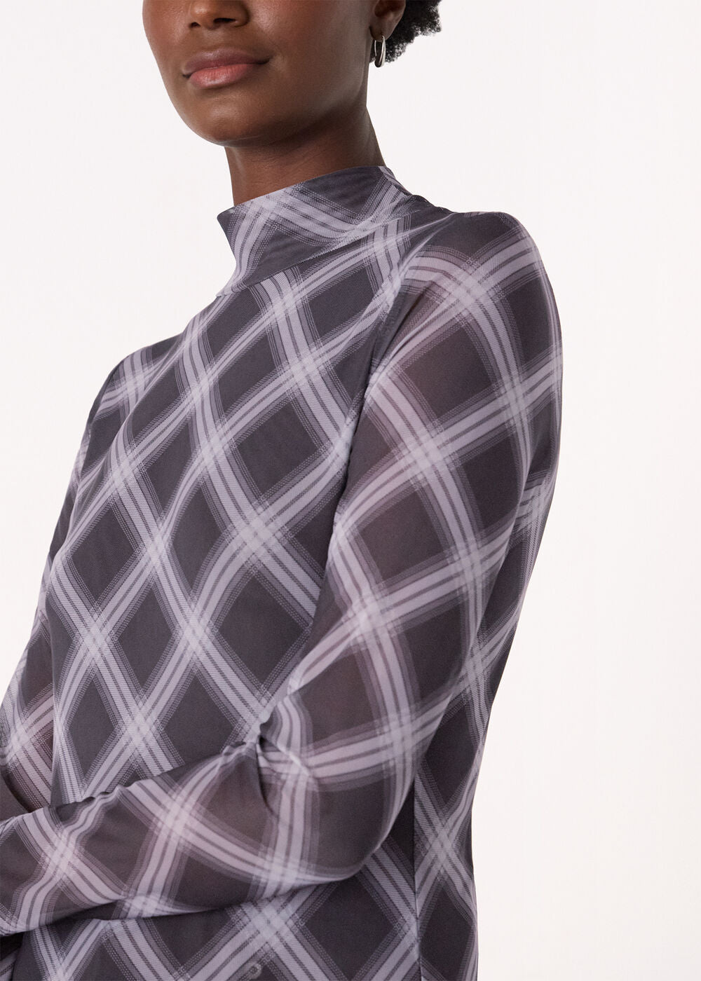 Burgundy Check Print Mesh Top