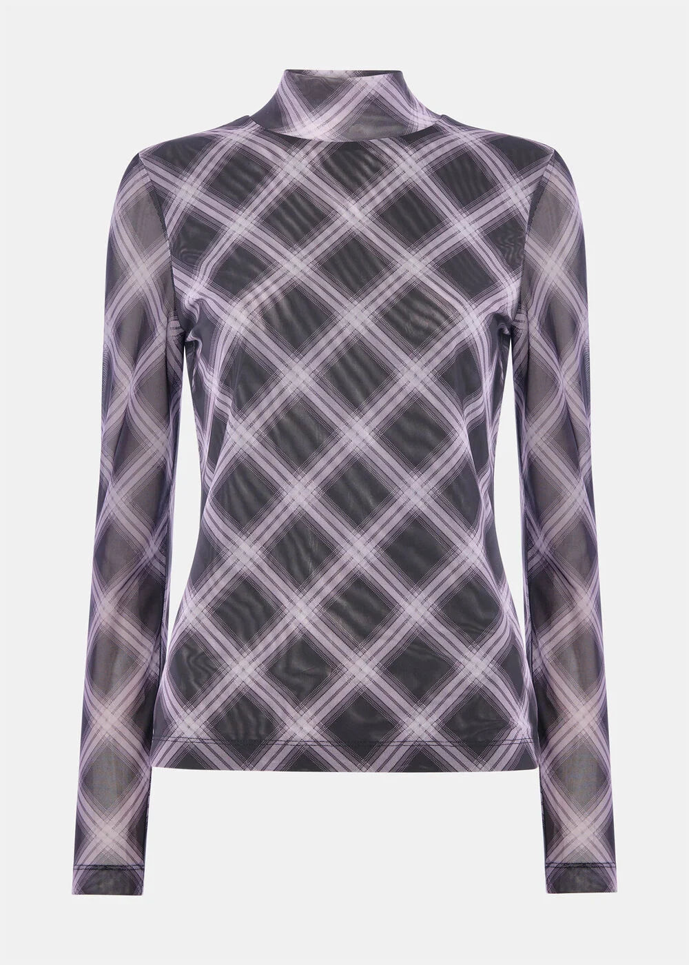 Burgundy Check Print Mesh Top