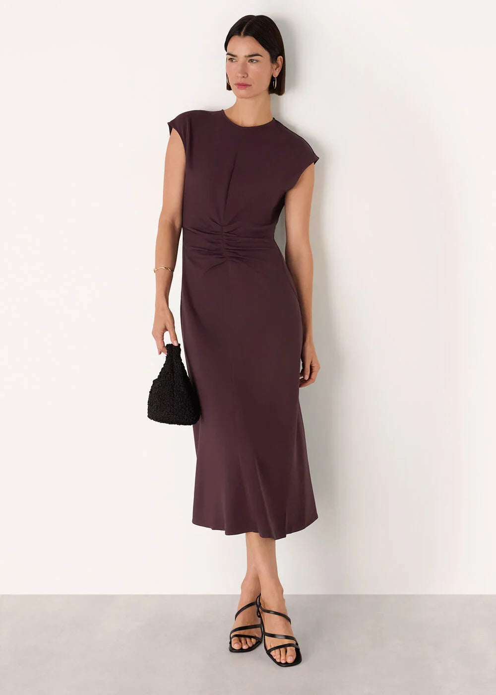 Burgundy Gathered Midi Dress