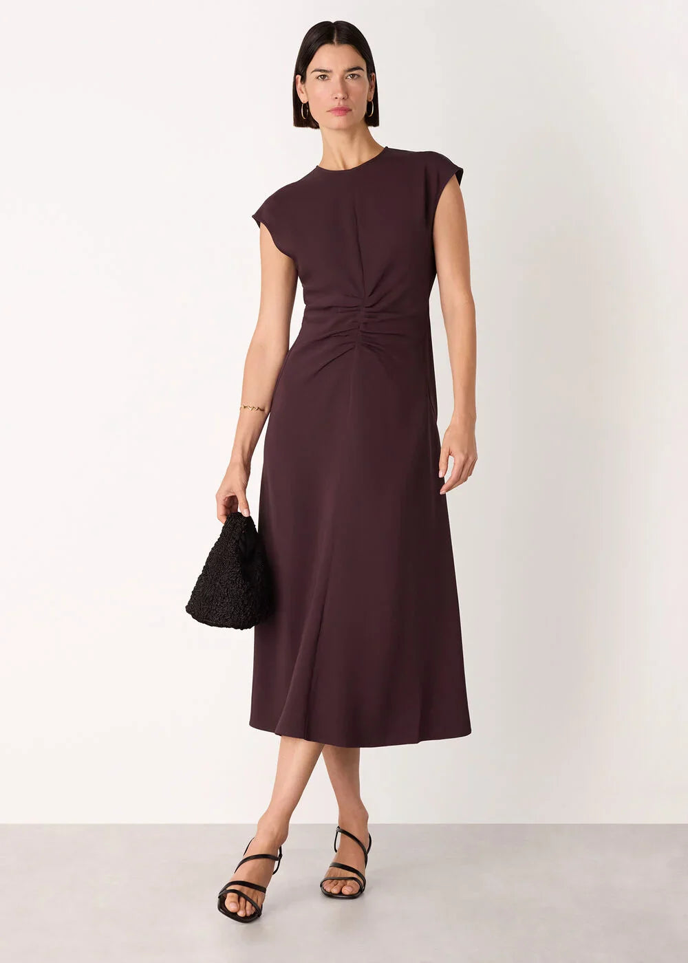 Burgundy Gathered Midi Dress