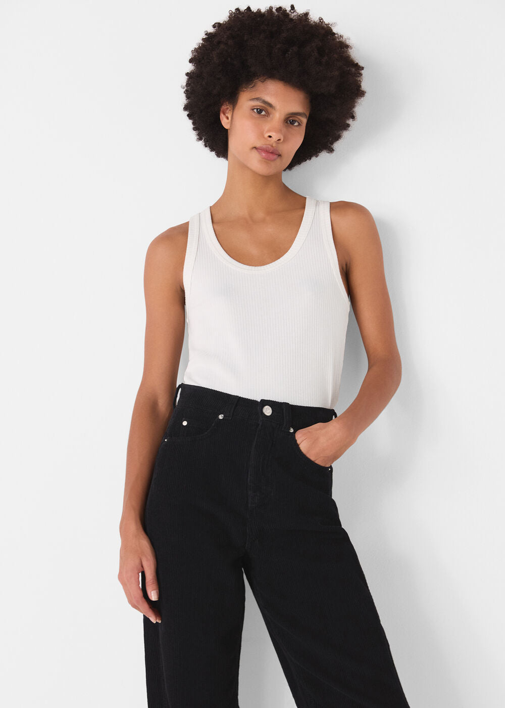 High Waist Cord Barrel Jean