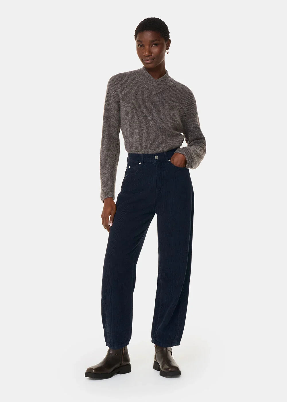 High Waist Cord Barrel Jean