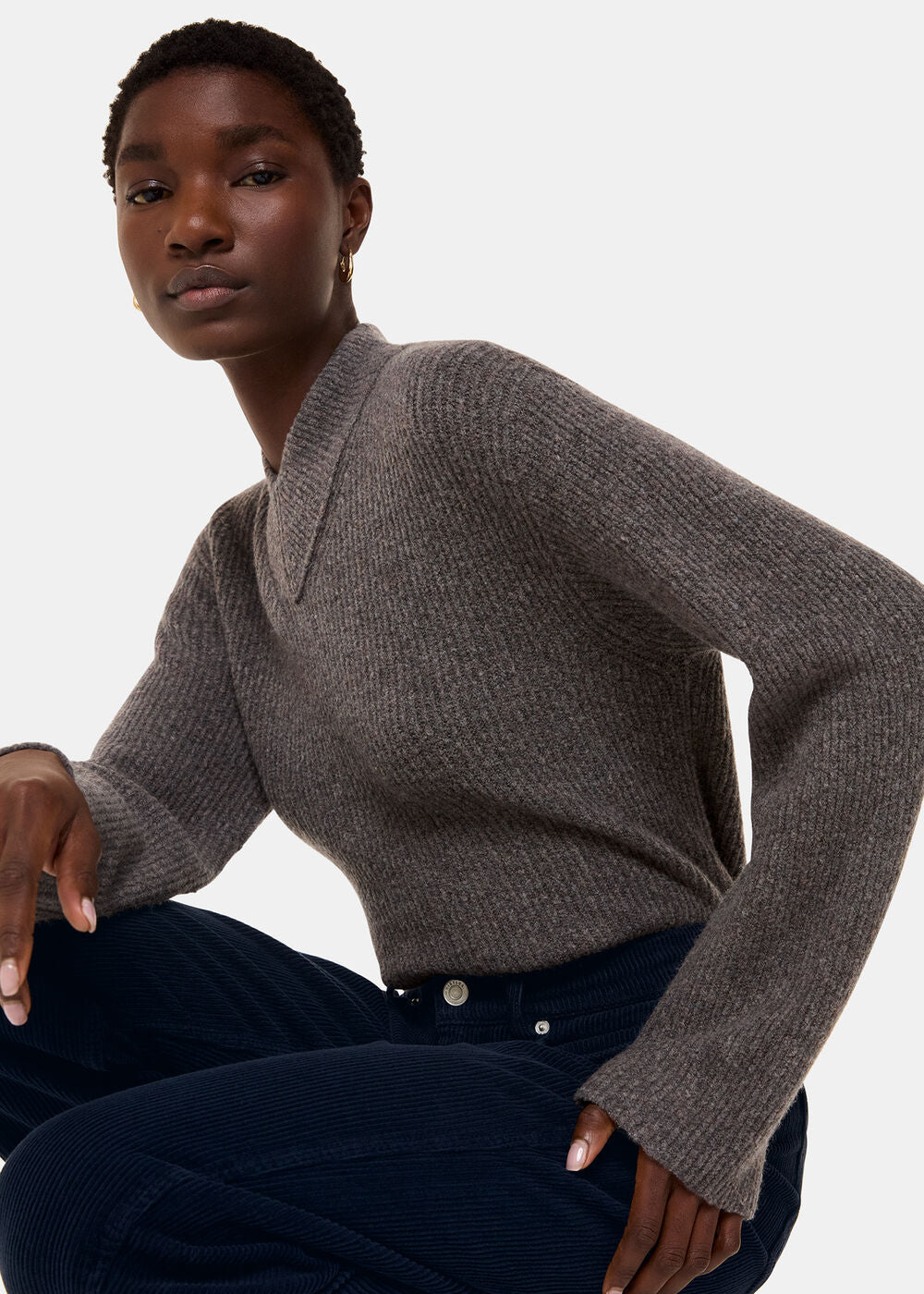 High Waist Cord Barrel Jean