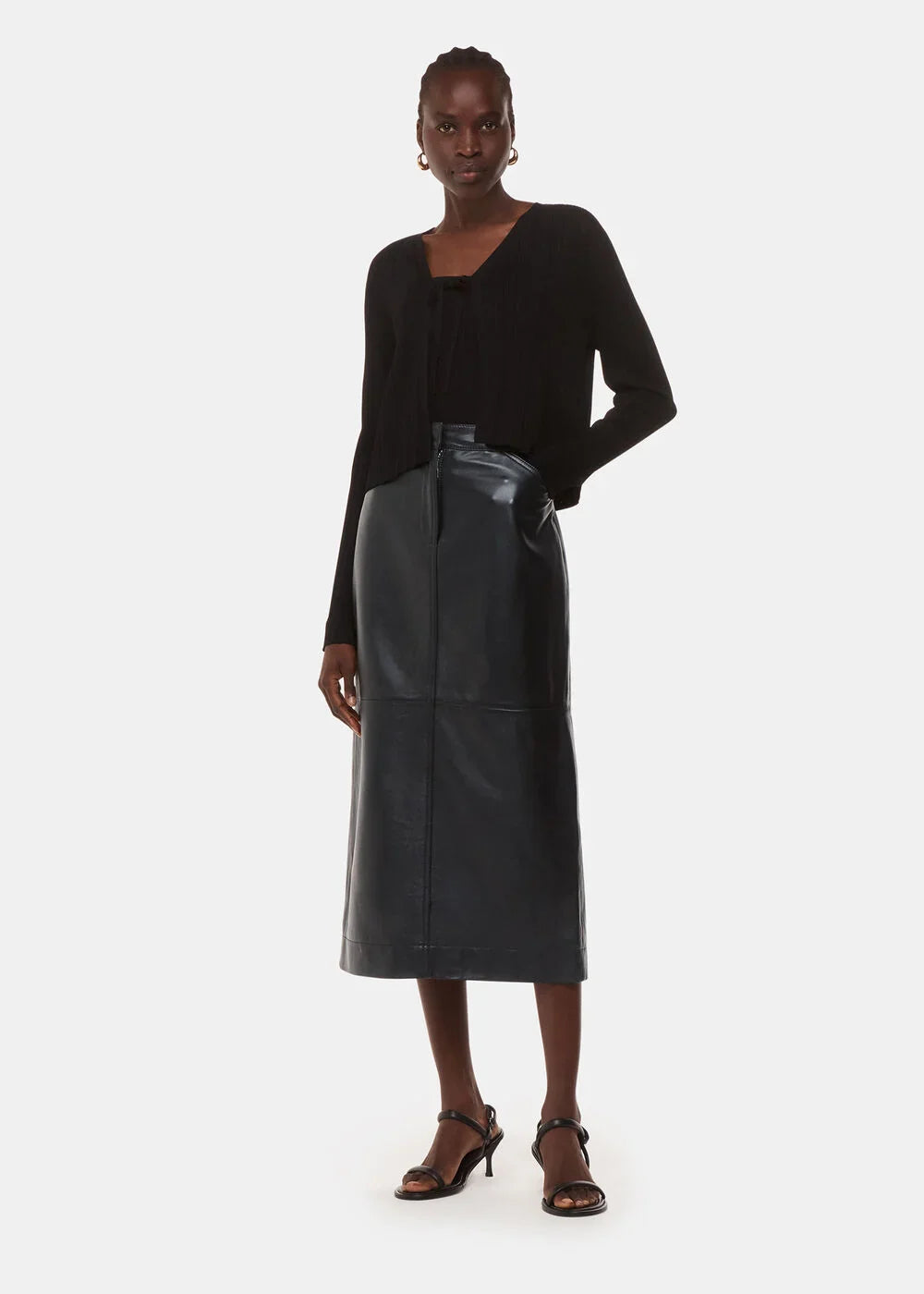 Black Jamie Leather Midi Skirt