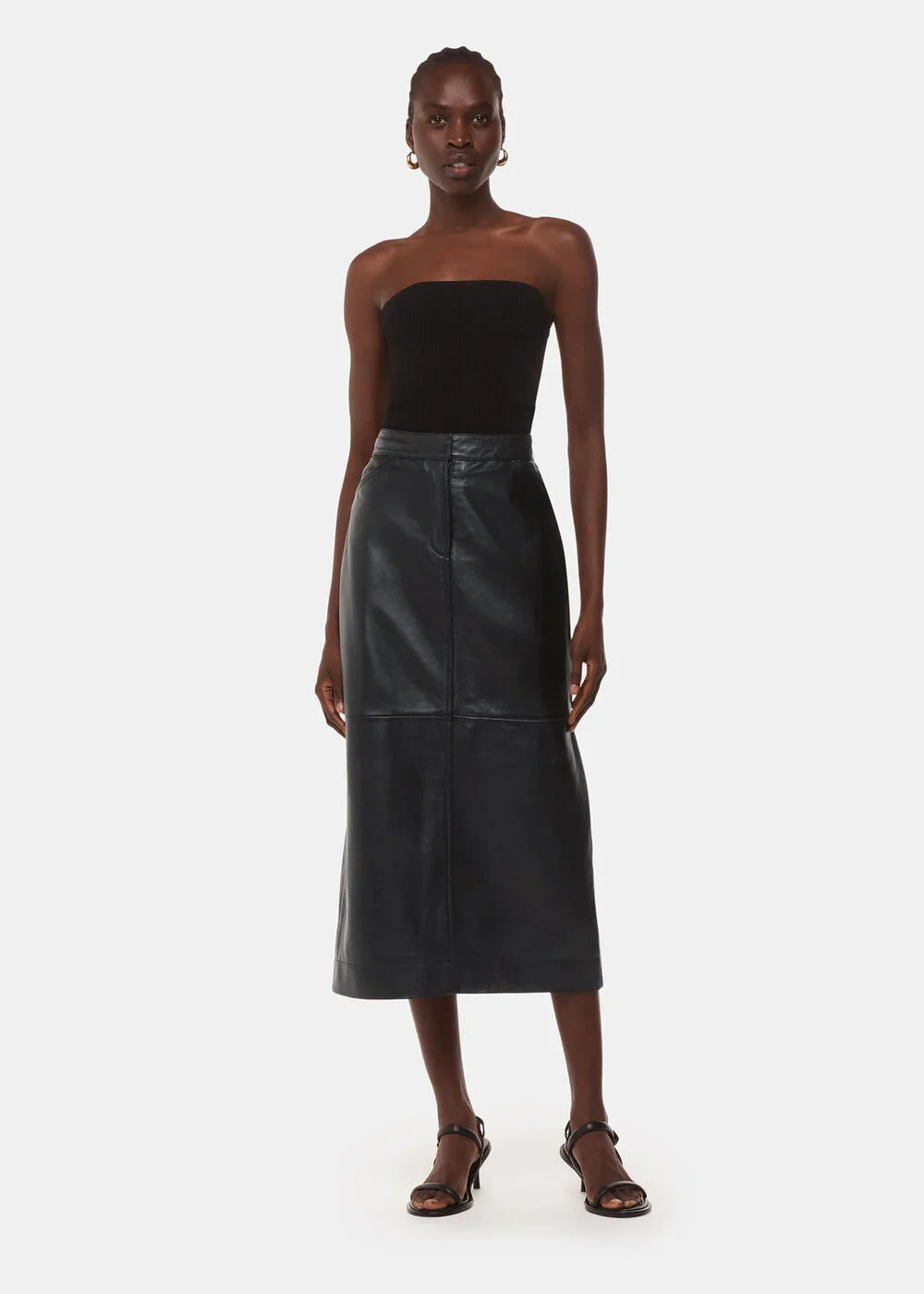 Black Jamie Leather Midi Skirt