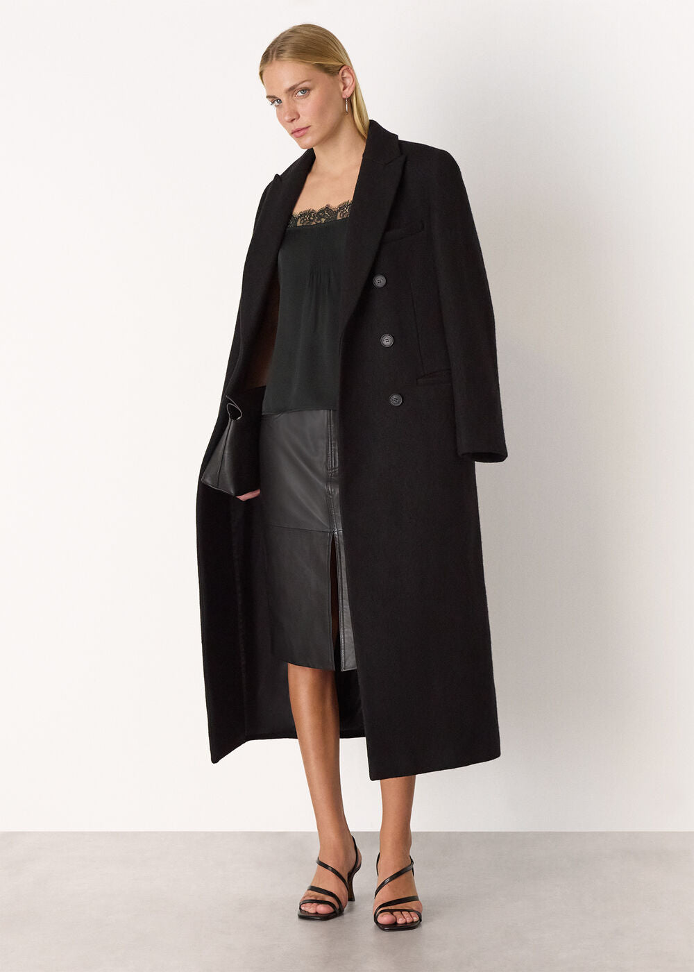 Black Lace Trim Crepe Cami Top