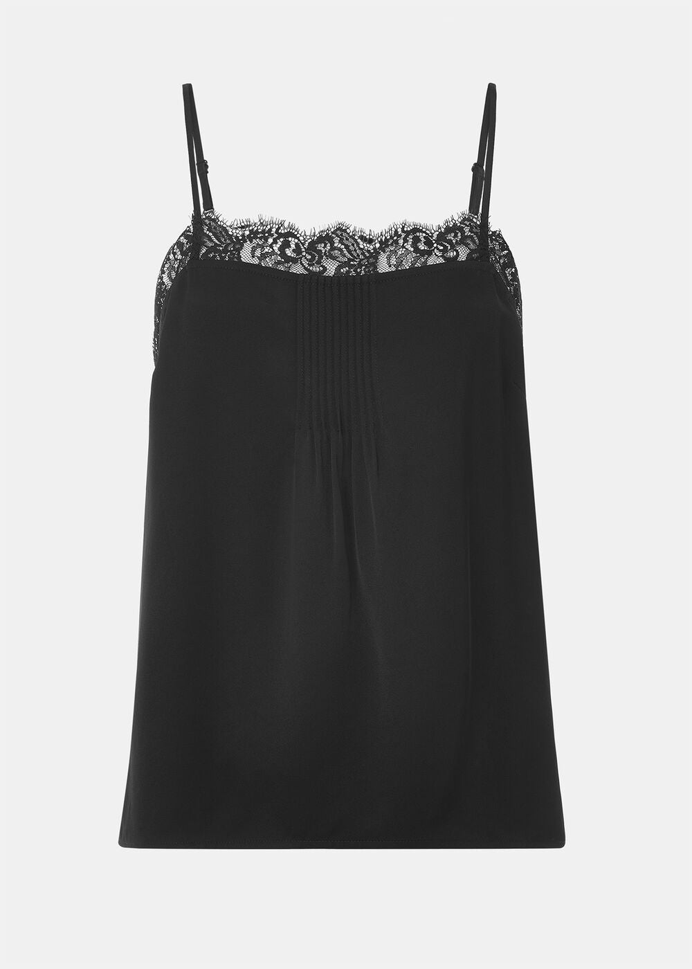 Black Lace Trim Crepe Cami Top