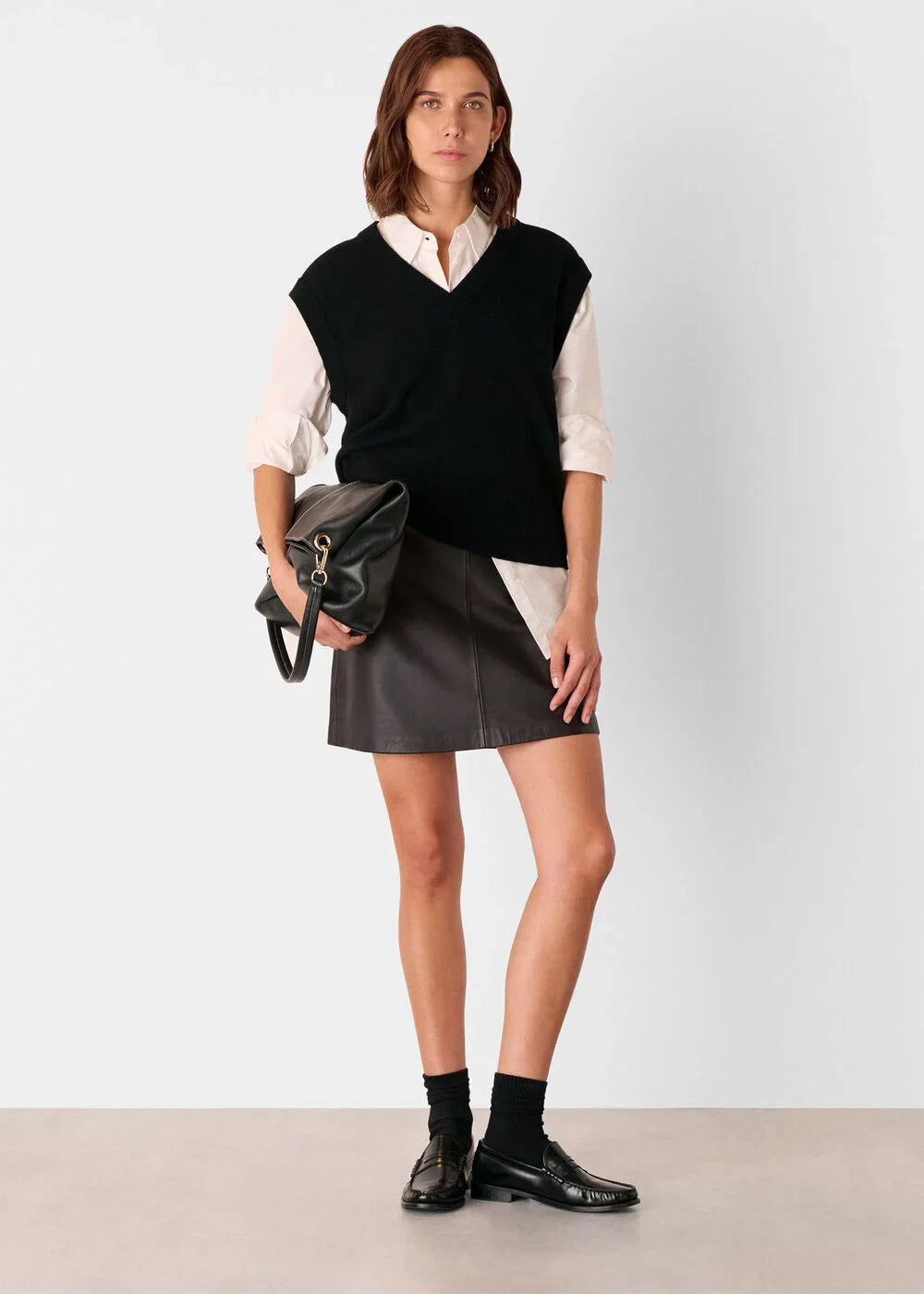 Black Leather A line Skirt