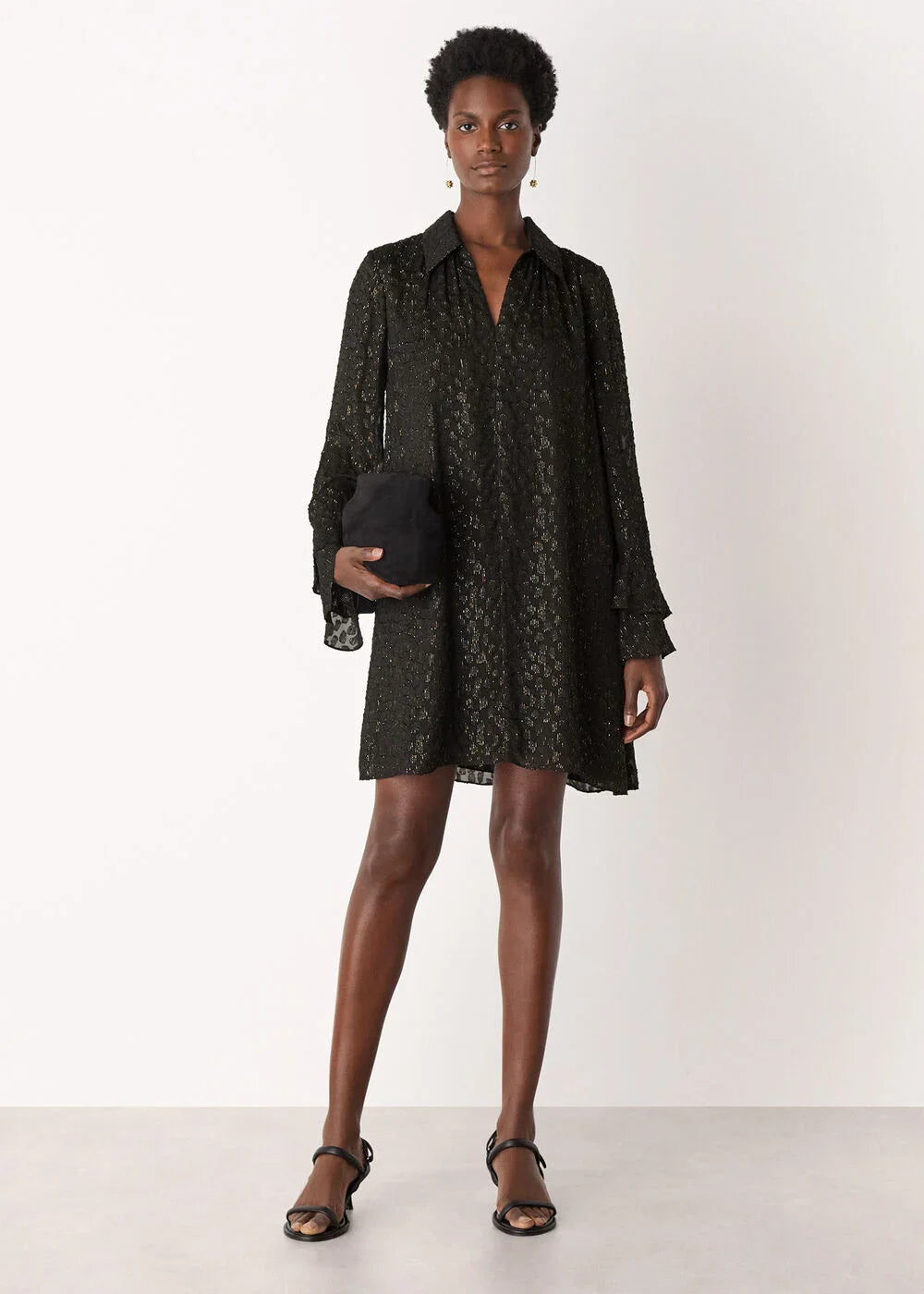 Black Metallic Dobby Mini Dress