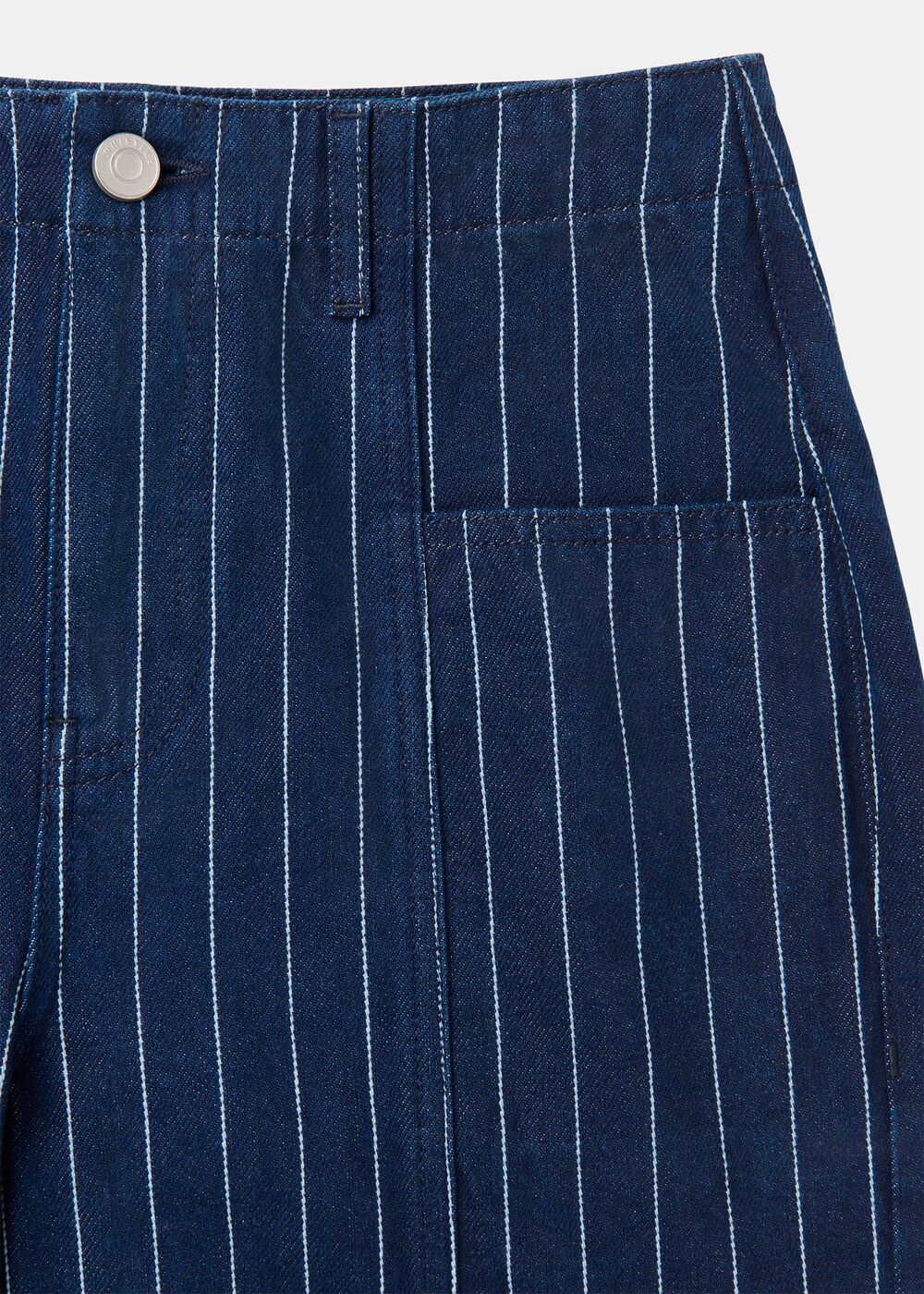 Navy Pinstripe Barrel Leg Jean