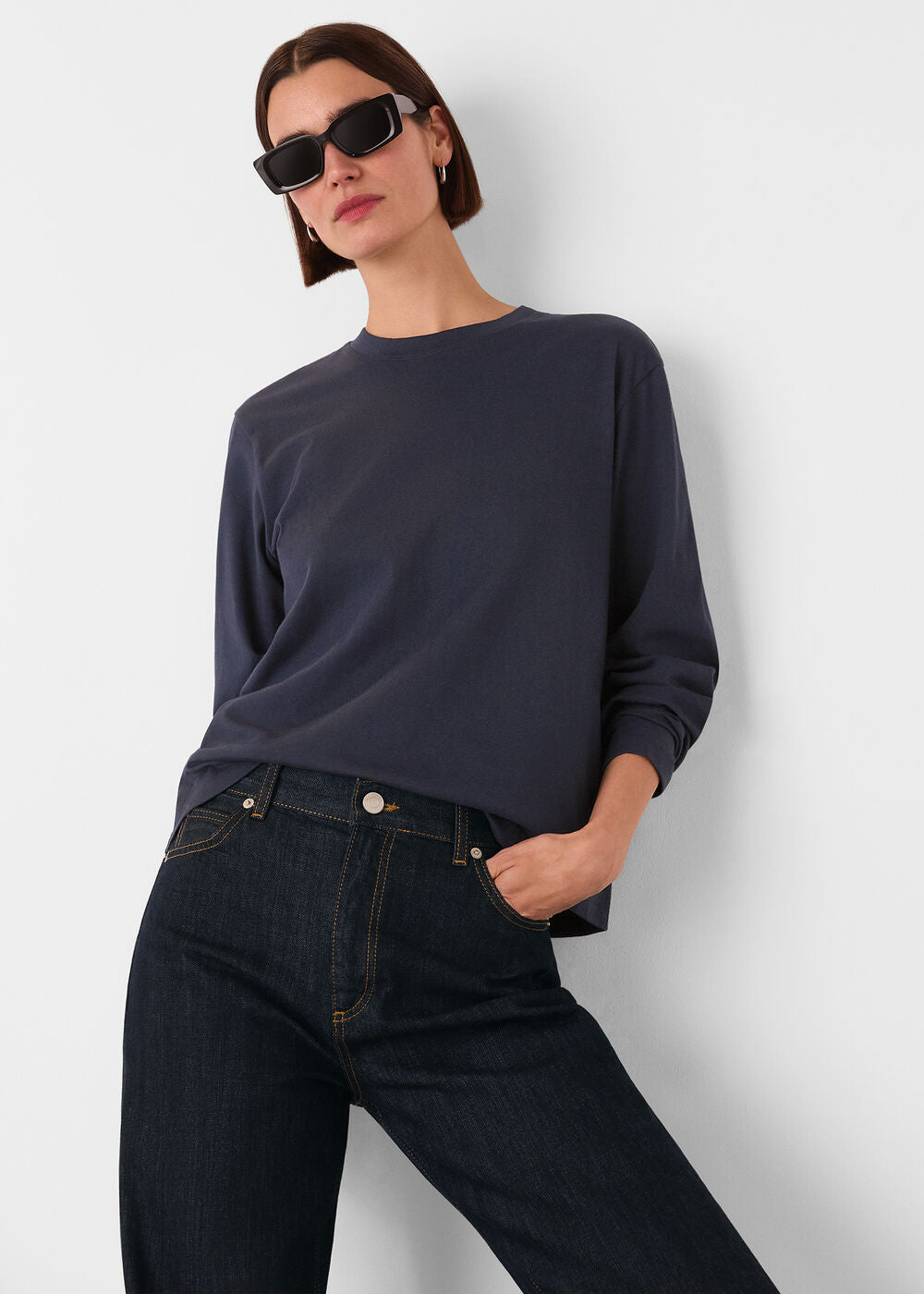Navy Relaxed Long Sleeve Tee