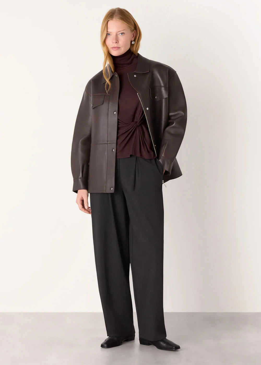 Brown Roll Neck Twist Front Top