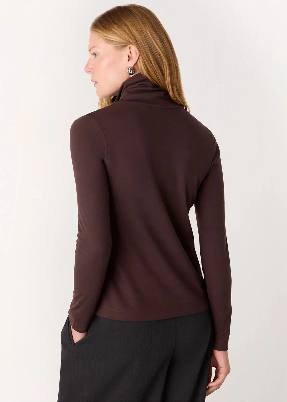 Brown Roll Neck Twist Front Top
