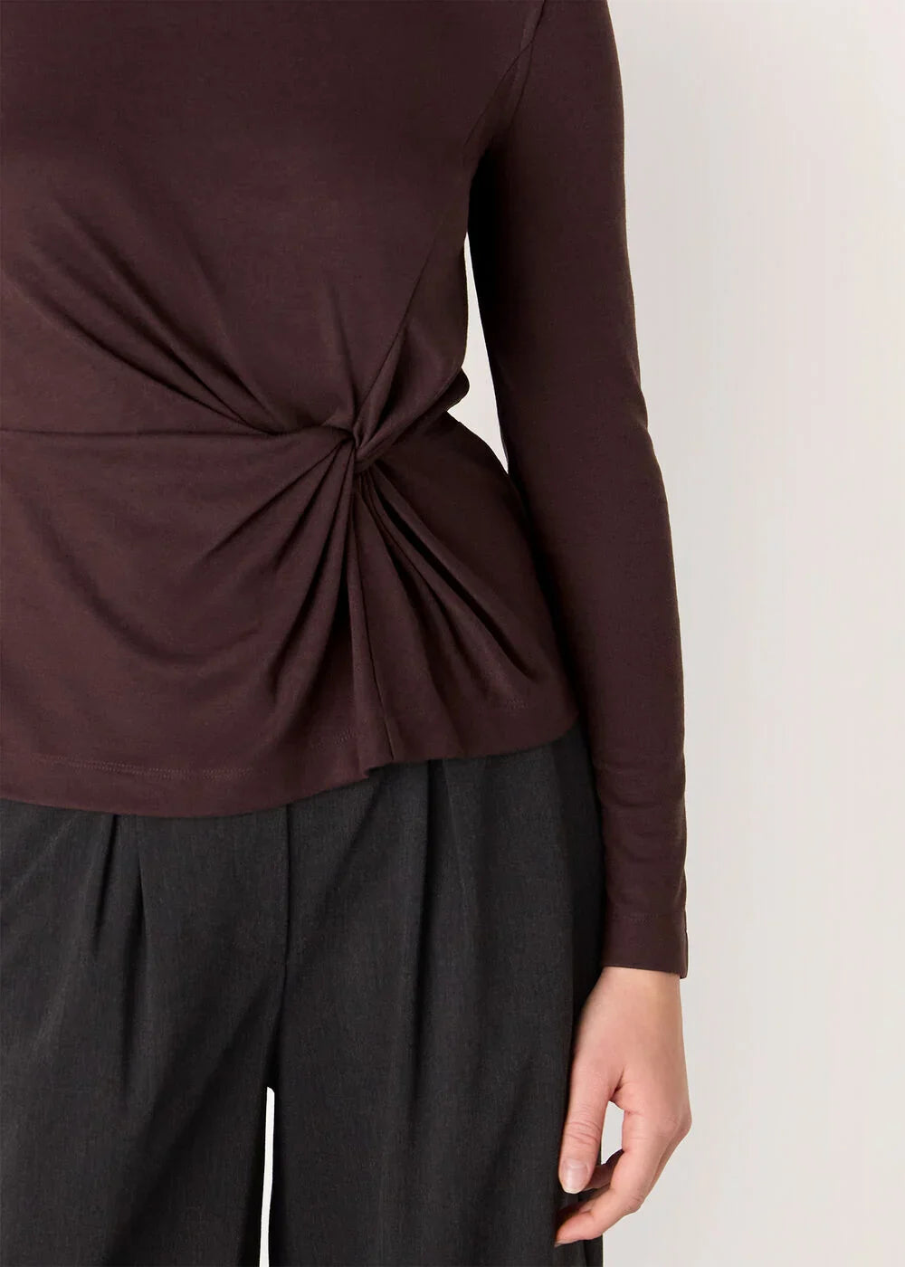 Brown Roll Neck Twist Front Top