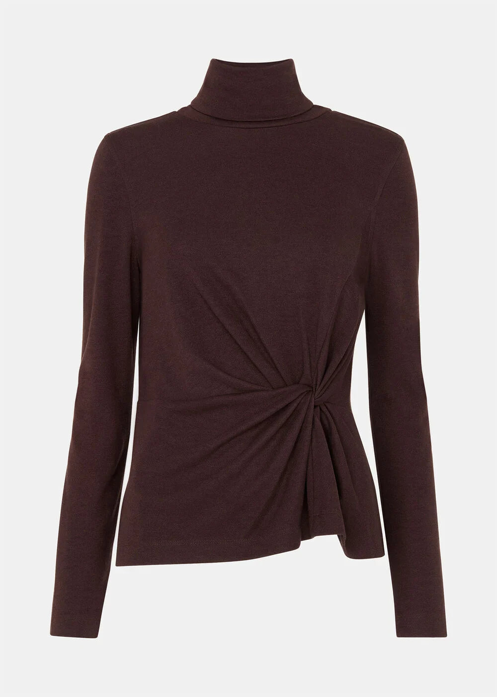 Brown Roll Neck Twist Front Top