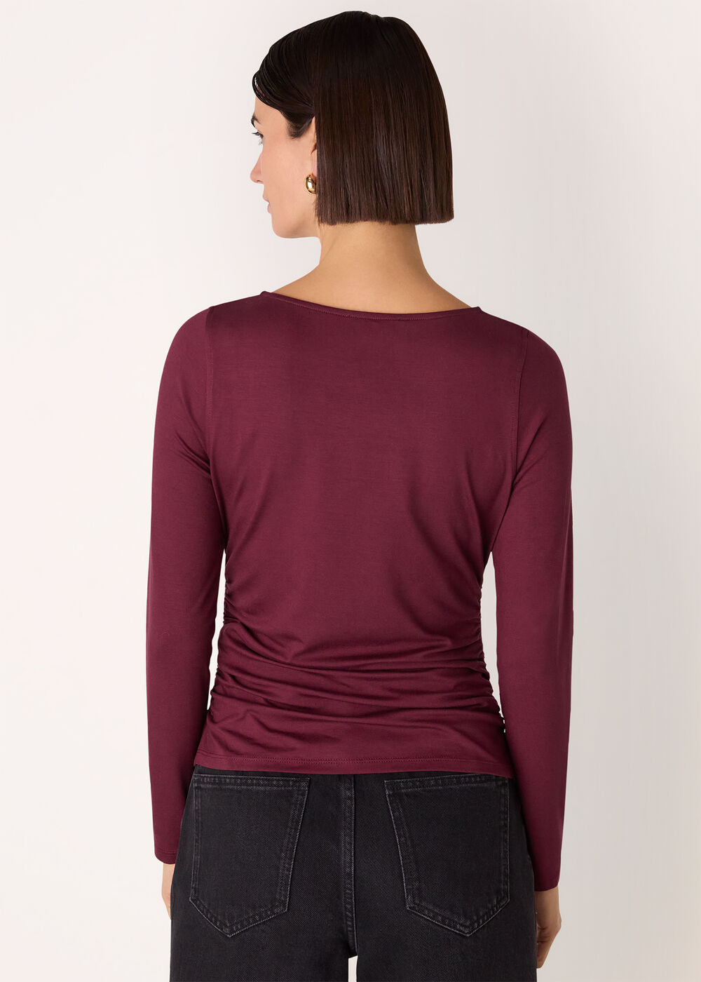 Burgundy Ruched Side Long Sleeve Top