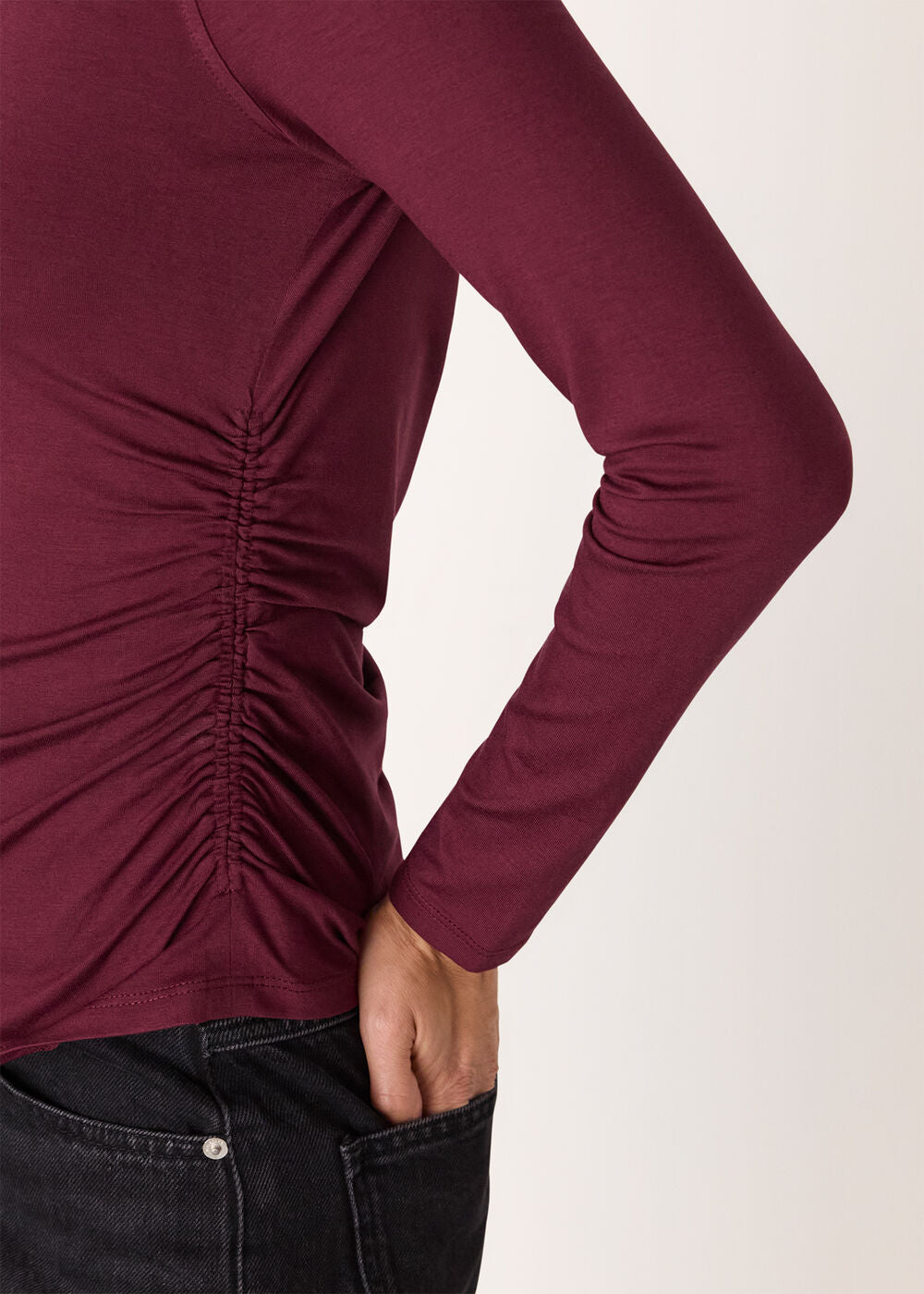 Burgundy Ruched Side Long Sleeve Top