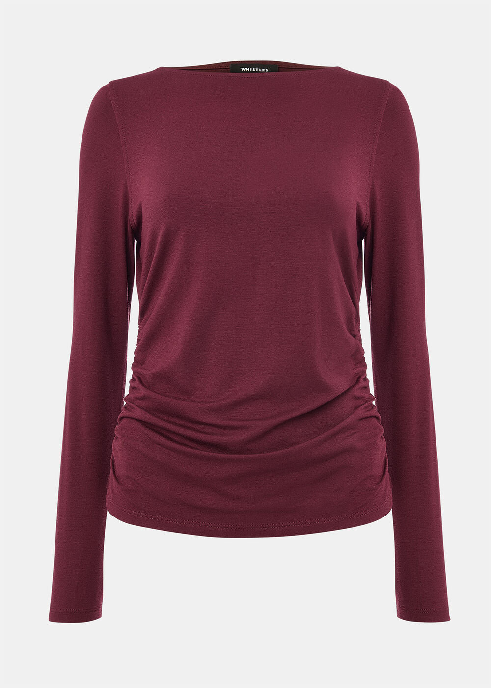 Burgundy Ruched Side Long Sleeve Top