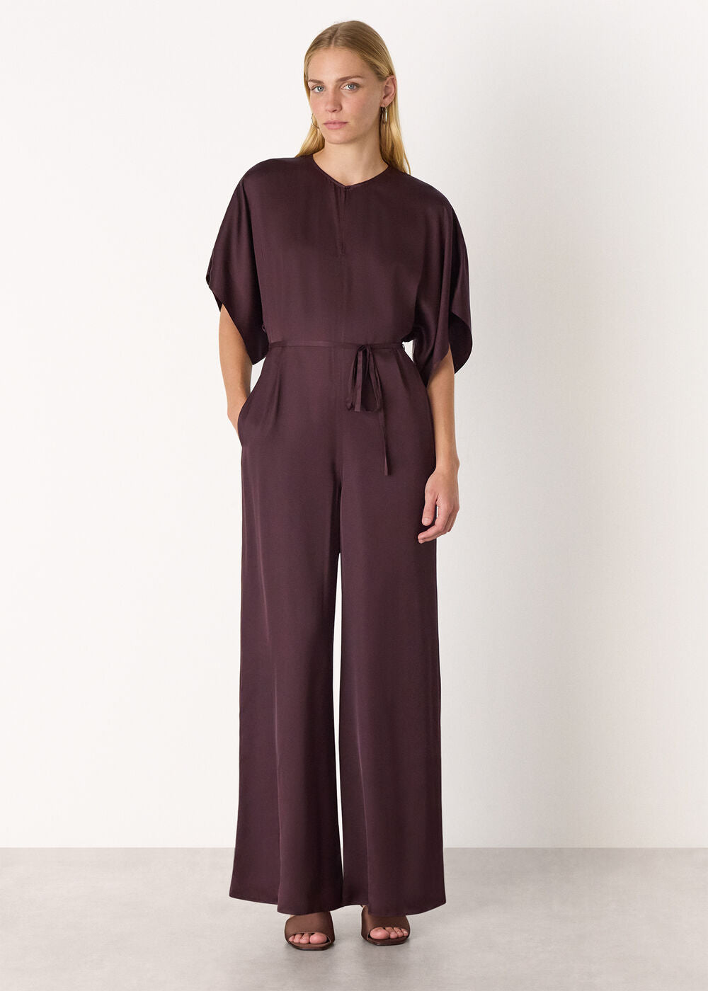 Navy Satin Short Sleeve Jumpsuit