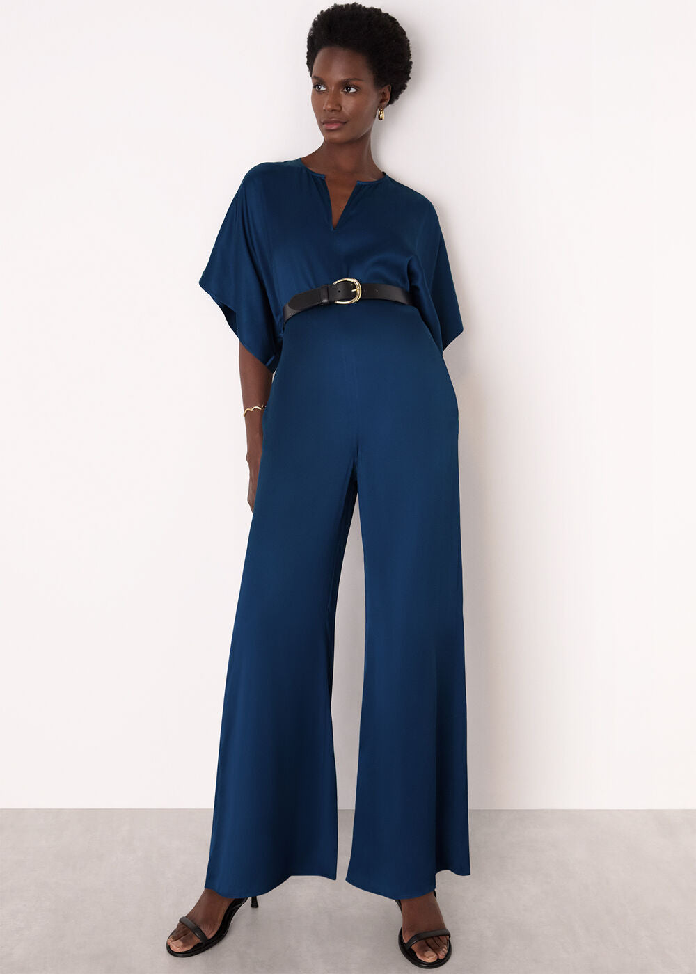 Navy Satin Short Sleeve Jumpsuit