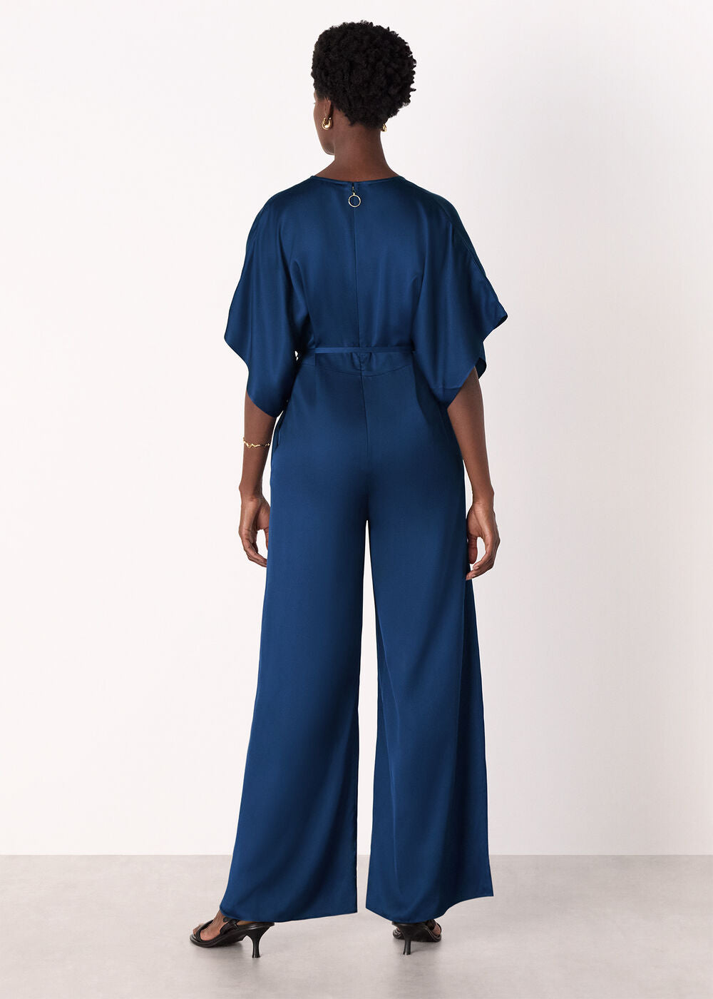 Navy Satin Short Sleeve Jumpsuit