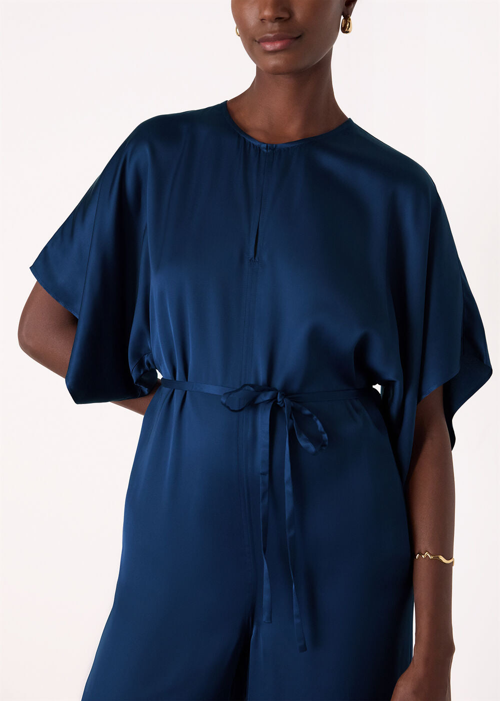 Navy Satin Short Sleeve Jumpsuit