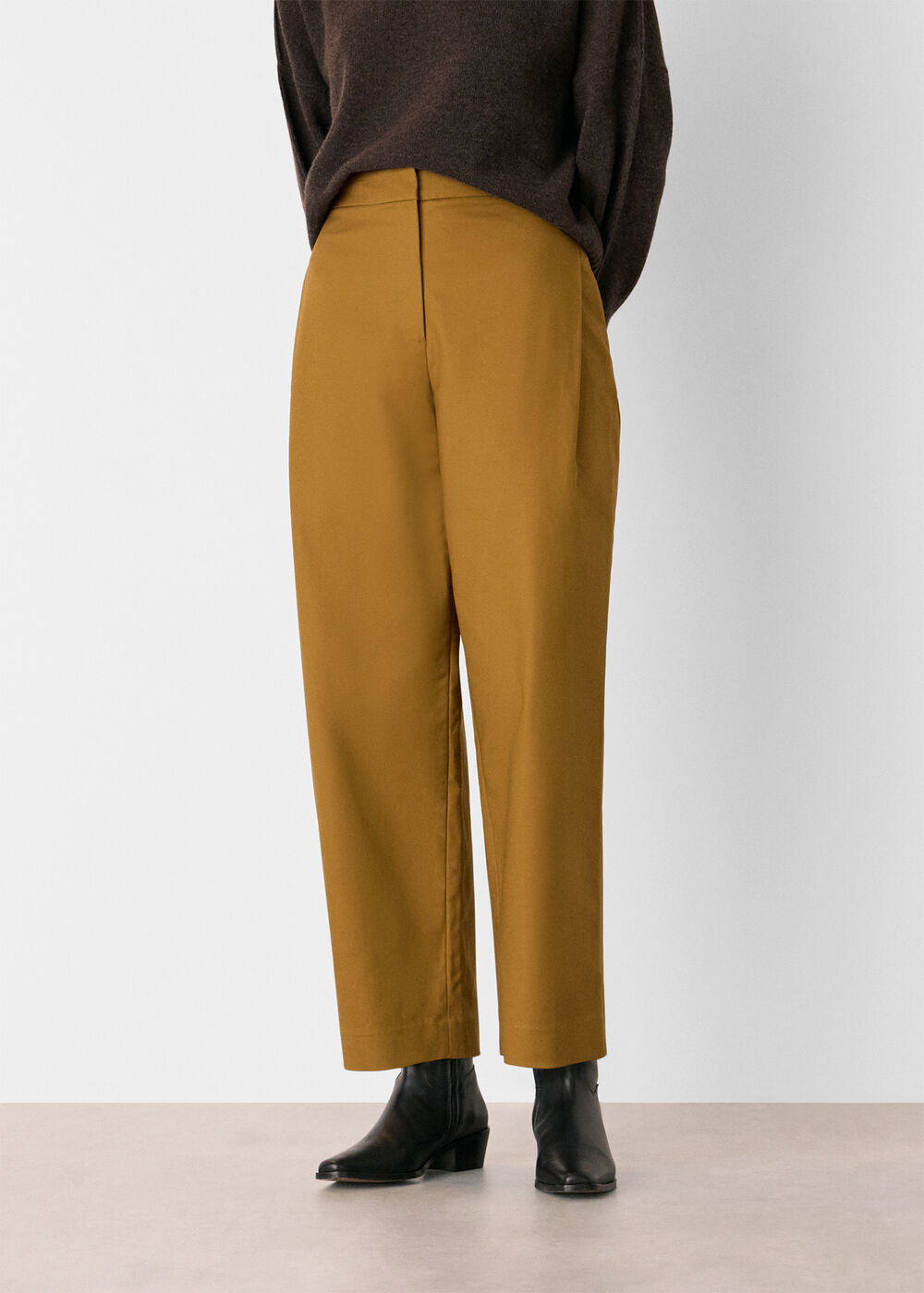 Camel Side Pleat Tapered Trouser