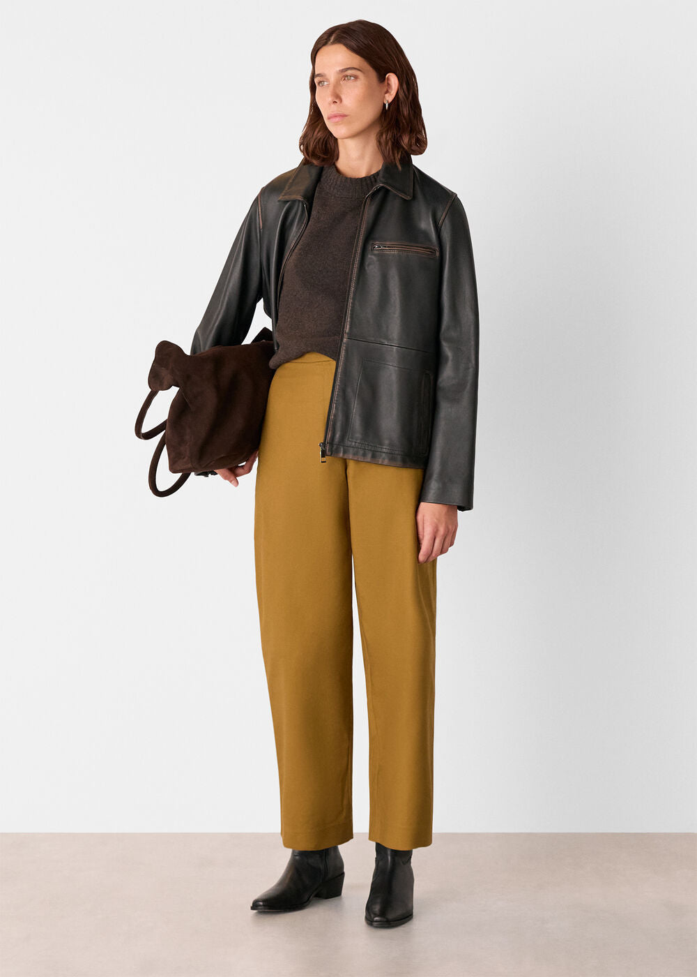 Camel Side Pleat Tapered Trouser