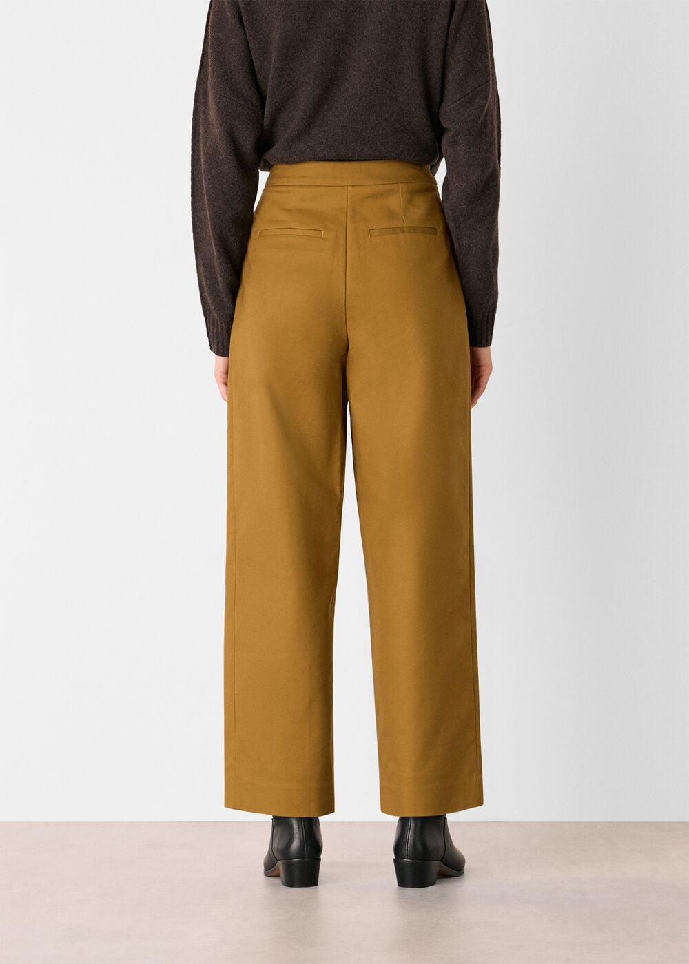 Camel Side Pleat Tapered Trouser