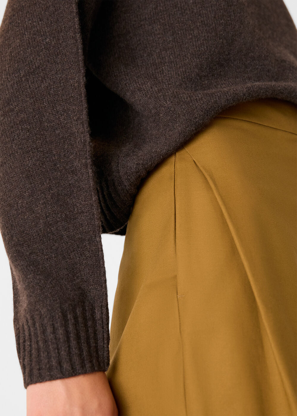 Camel Side Pleat Tapered Trouser