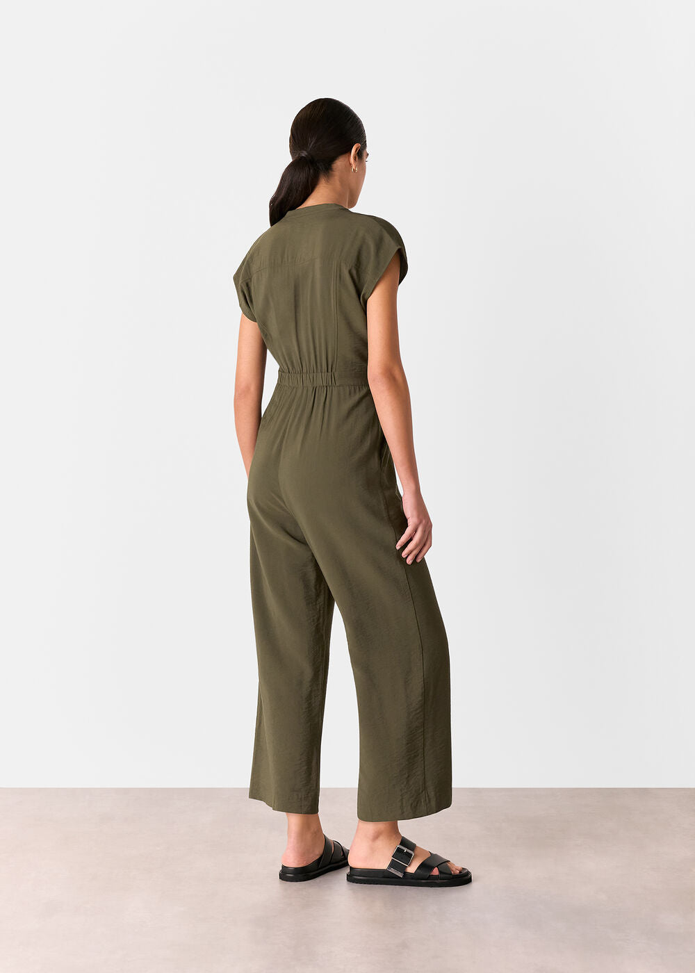 Khaki Sleeveless Drawstring Jumpsuit