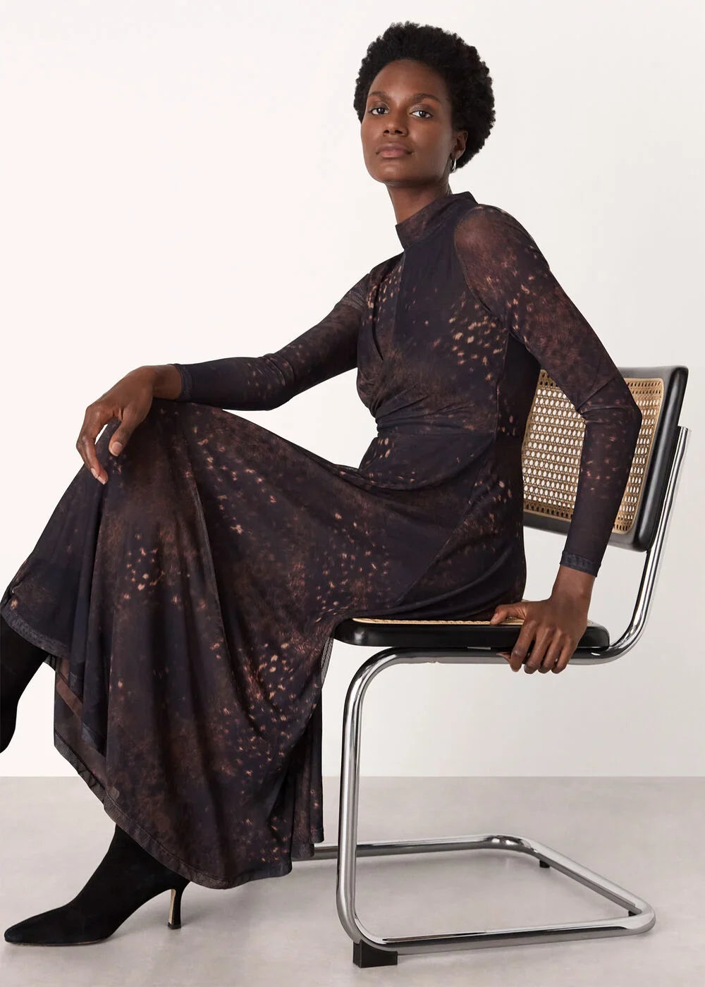 Brown Spotted Animal Mesh Dress