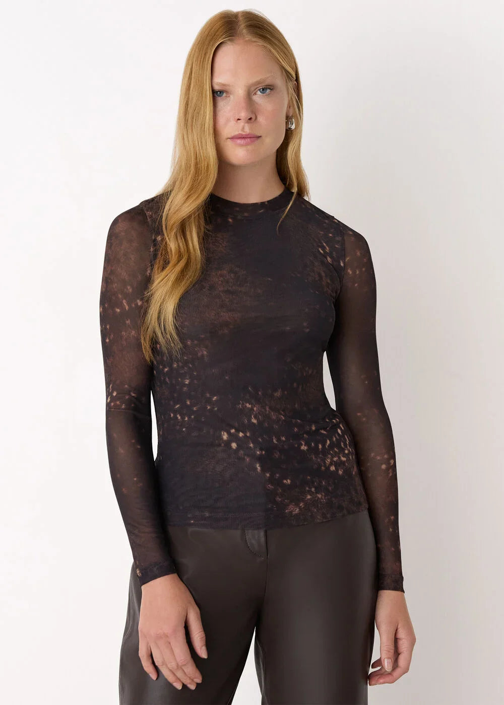 Brown Spotted Animal Mesh Top