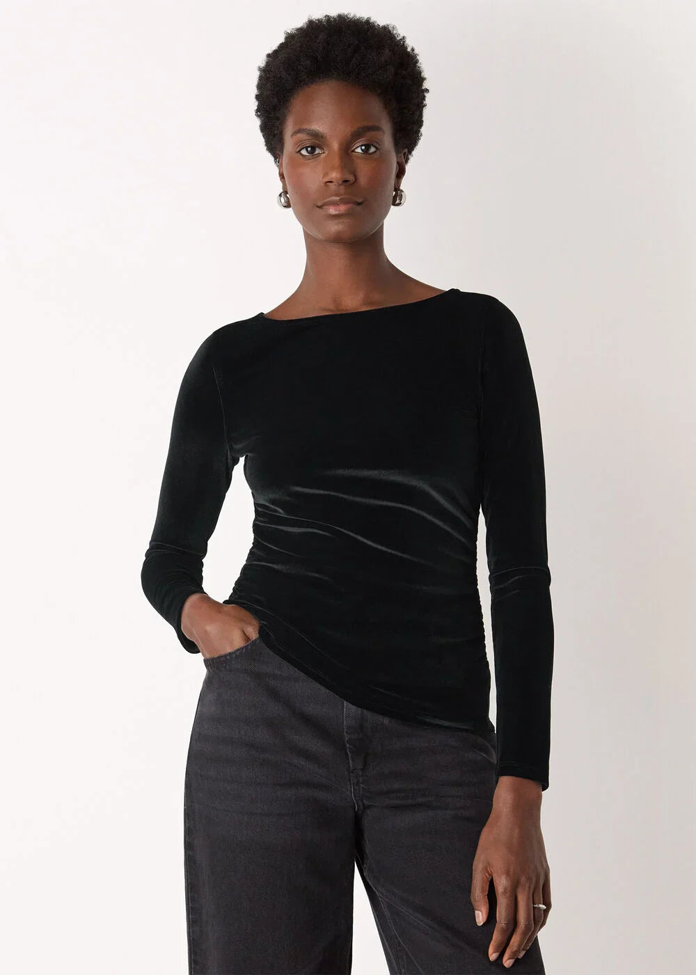 Black Straight Neck Velvet Top