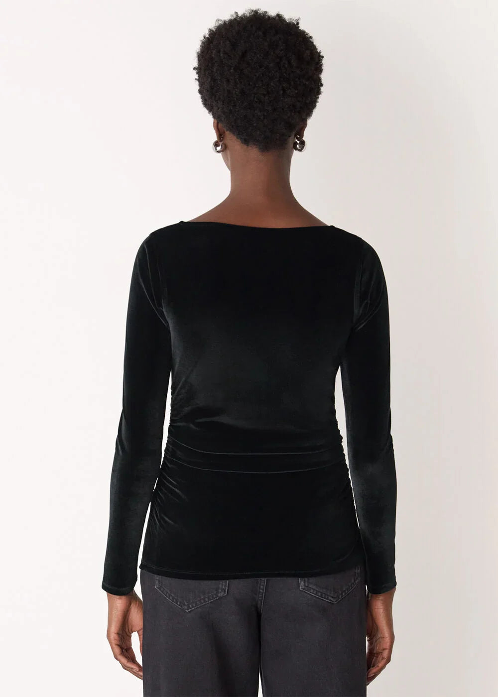 Black Straight Neck Velvet Top