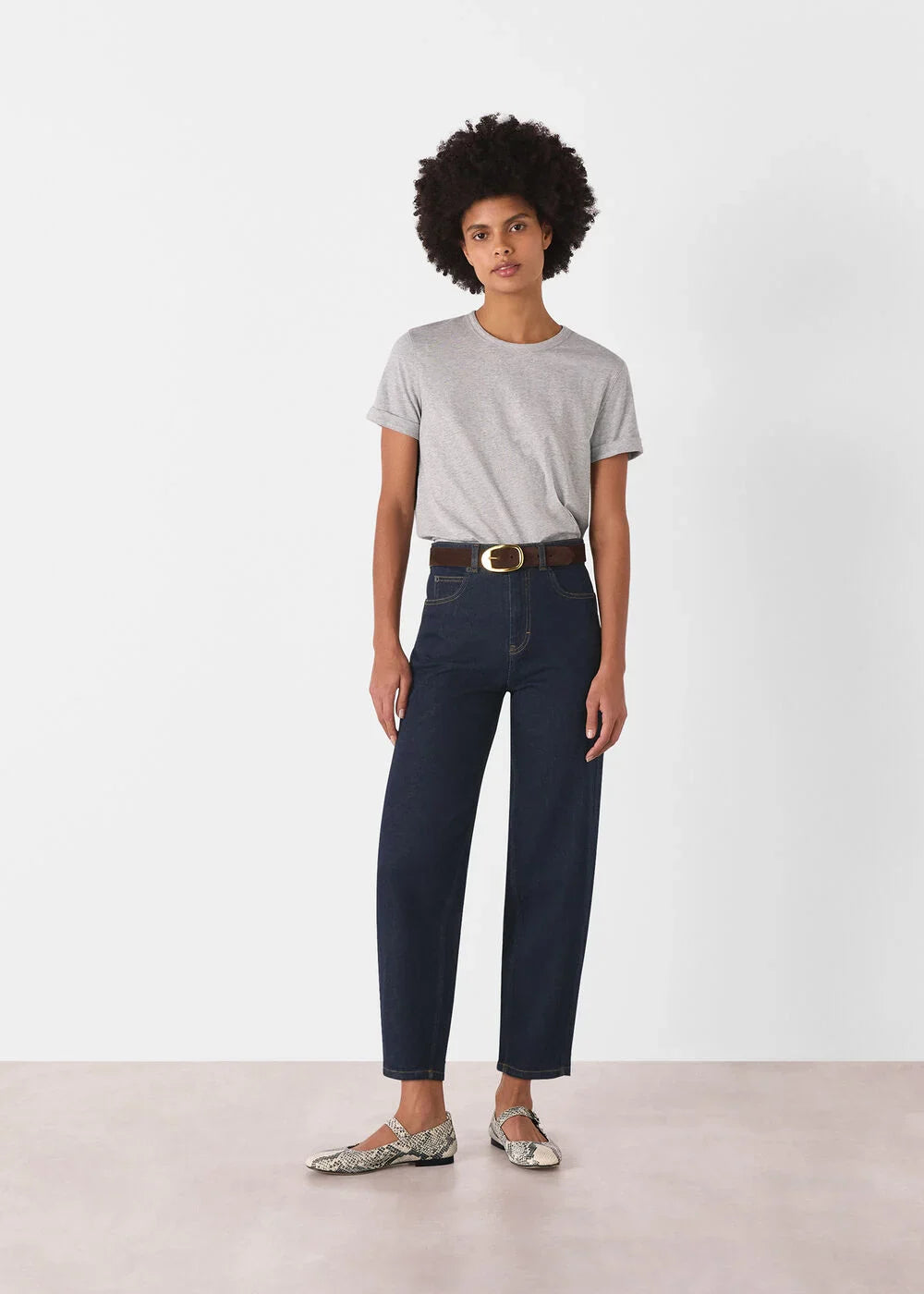 Grey Stretch Barrel Leg Jean