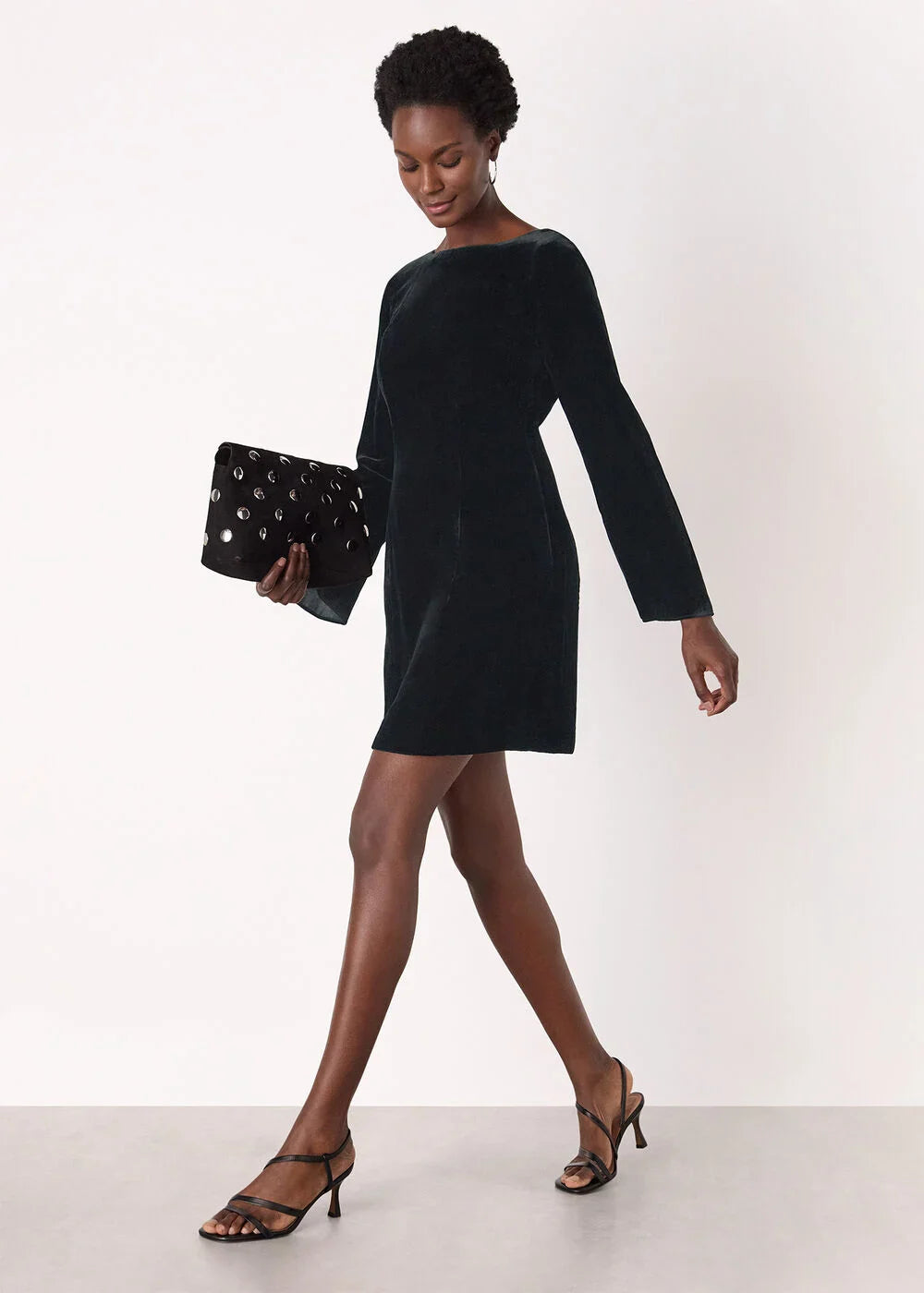 Forest Velvet Flare Sleeve Dress