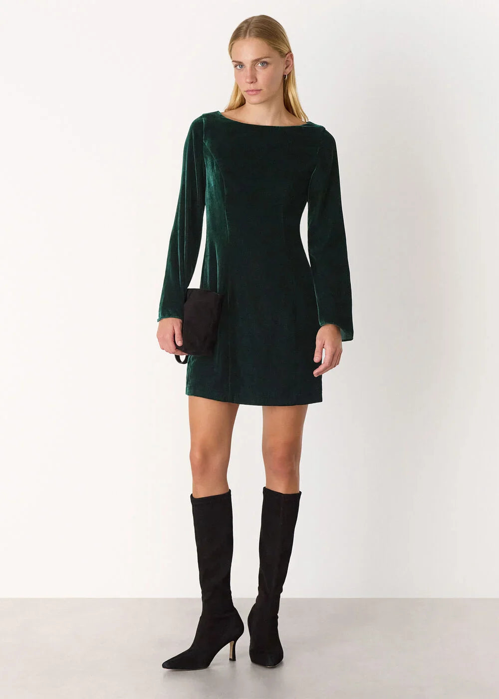 Forest Velvet Flare Sleeve Dress